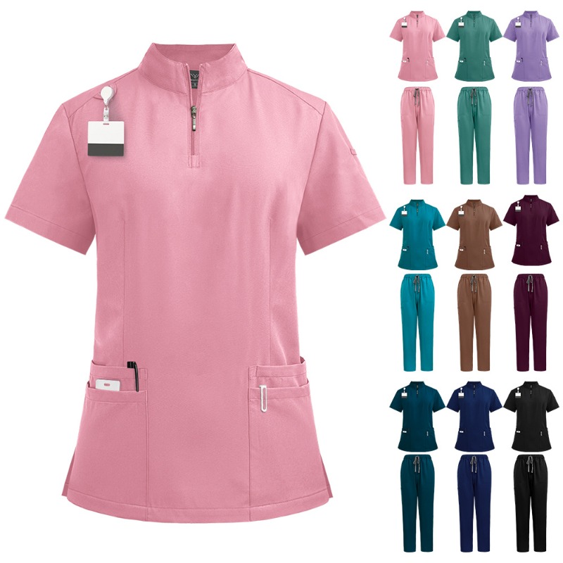 Medical Lab Coat - ชุดแพทย์แบบมีซิปคอตั้ง ดีไซน์เรียบง่าย สีกลาง สำหรับแพทย์และพยาบาล ชุดทำงานในห้องผ่าตัด