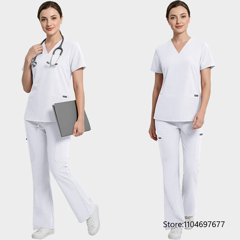 Medical Lab Hospital - ชุดยูนิฟอร์มแพทย์ใหม่สำหรับโรงพยาบาล เสื้อ+กางเกงผ่าตัดแบบยูนิเซ็กส์ ชุดยูนิฟอร์มพยาบาลหญิง ชุดพยาบาลทันตกรรม ชุดสครับ ชุดทำงานในห้องปฏิบัติการ