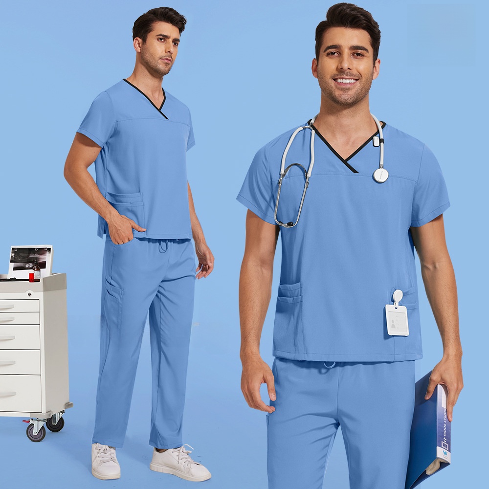 Lab Coat Medical - ชุดยูนิฟอร์มแพทย์ผ่าตัดแขนสั้นแบบบาง ชุดล้างมือสำหรับแพทย์ ชุดพนักงานทางการแพทย์ เสื้อกาวน์ห้องปฏิบัติการ วัสดุโพลีเอสเตอร์