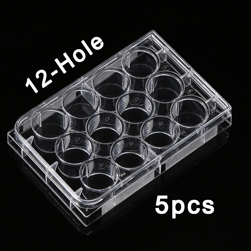 Medical Lab Supplies - จาน Petri โพลีสไตรีน12หลุมจานเพาะ12หลุมสำหรับห้องปฏิบัติการวิทยาศาสตร์ชีวภาพทางการแพทย์อุปกรณ์ห้องปฏิบัติการ5ชิ้น